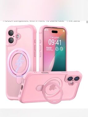 Pink Magnetic Ring Phone Case with Kickstand - Compatible iPhone 16